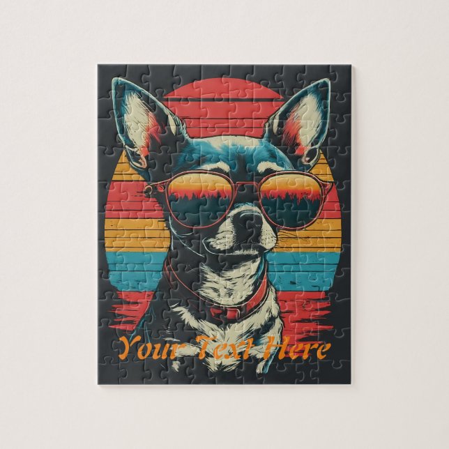 Personalise Unique Retro Chihuahua Puppy Sunglass Jigsaw Puzzle (Vertical)