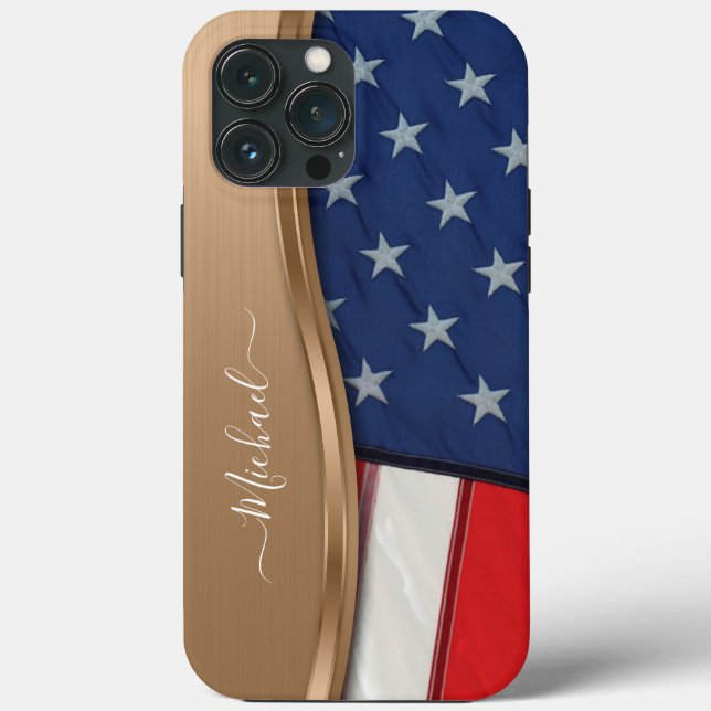 Personalise USA Flag Faux Bronze Metal Swirl Case-Mate iPhone Case (Back)