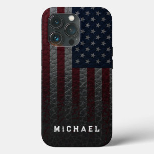 Personalise USA Flag Faux Leather Background iPhone 13 Pro Case