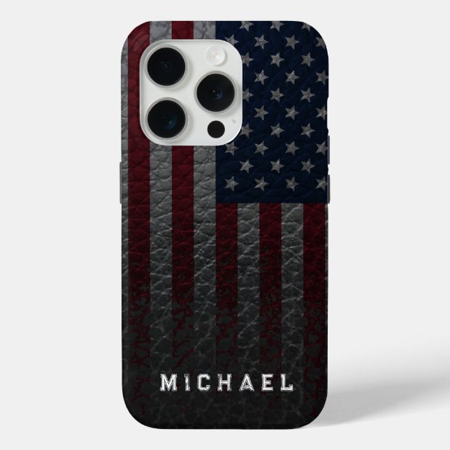 Personalise USA Flag Faux Leather Background Case-Mate iPhone Case (Back)