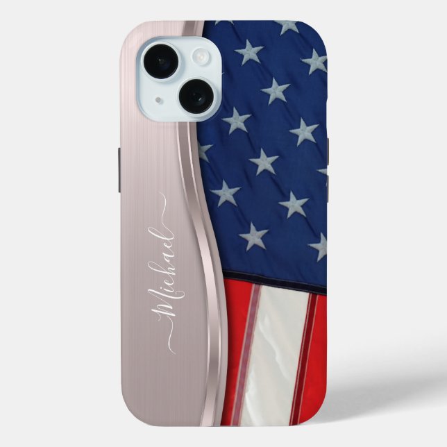 Personalise USA Flag Faux Rose Gold Metal Swirl Case-Mate iPhone Case (Back)