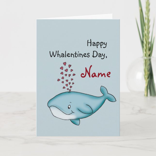 Personalise Valentines Day card with Whale (Front)