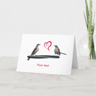 Personalise Valentines Mockingbirds with heart Holiday Card