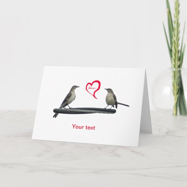 Personalise Valentines Mockingbirds with heart Holiday Card (Front)