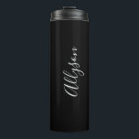 Personalise Vertical Name in White Script on Black Thermal Tumbler<br><div class="desc">Personalise vertical name in white script text on black background.</div>