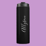 Personalise Vertical Name in White Script on Black Thermal Tumbler<br><div class="desc">Personalise vertical name in white script text on black background.</div>