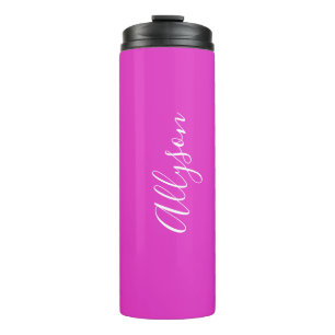 Personalise Vertical Name, White, Bright Fuchsia Thermal Tumbler