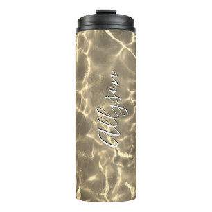 Personalise Vertical Name White Script, Gold Water Thermal Tumbler
