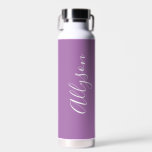 Personalise Vertical Name, White Script, Lavender Water Bottle<br><div class="desc">Personalise your name in vertical white script text on lavender background.</div>