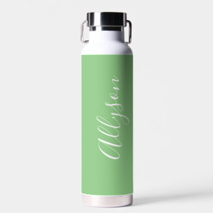 Personalise Vertical Name White Script, Sage Water Bottle