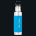 Personalise Vertical Name, White Script, Sky Blue 710 Ml Water Bottle<br><div class="desc">Personalise your Name In White Script Text and vertical on sky blue background.</div>