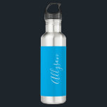 Personalise Vertical Name, White Script, Sky Blue 710 Ml Water Bottle<br><div class="desc">Personalise your Name In White Script Text and vertical on sky blue background.</div>