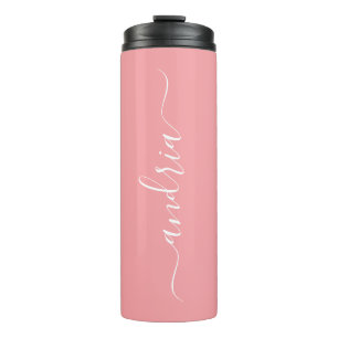Personalise Vertical White Script Name, Peach Thermal Tumbler