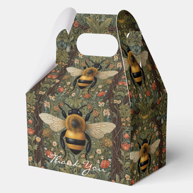 Personalise vintage bumblebee  botanical floral  favour box (Front)
