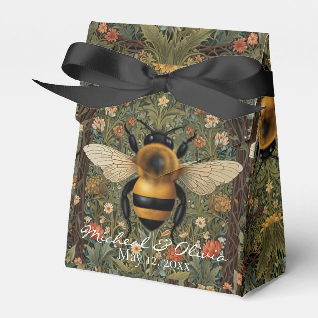 Personalise vintage bumblebee  botanical floral  favour box (Front Side)