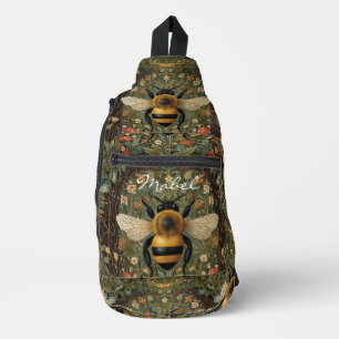 Personalise vintage bumblebee  botanical floral  sling bag