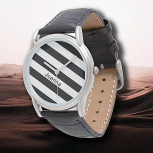 Personalise Vintage Classic black & white stripes Watch