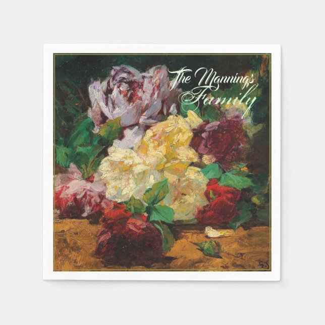 Personalise Vintage French Georges Jeannin Roses Napkin (Front)