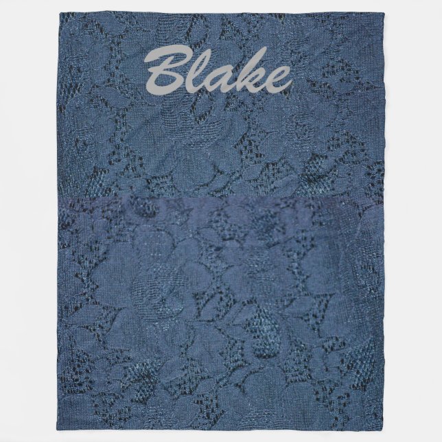 Personalise Vintage Navy Lace-Look Fleece Blanket (Front)