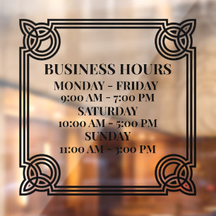 Personalise Vintage Ornamental Business Hours Blac Window Cling