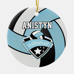 Personalise Volleyball 🏐 in Blue, White and Black Ceramic Tree Decoration