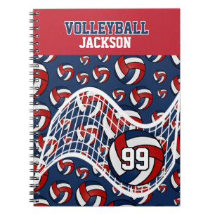 Personalise Volleyball - Red, White and Navy Blue Notebook