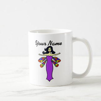 Personalise W/Any Name Black Hair Dragonfly Fairy Coffee Mug