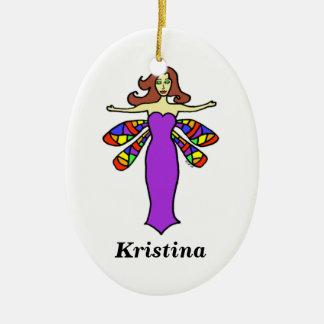 Personalise w/any name Redhead Dragonfly Fairy Ceramic Tree Decoration