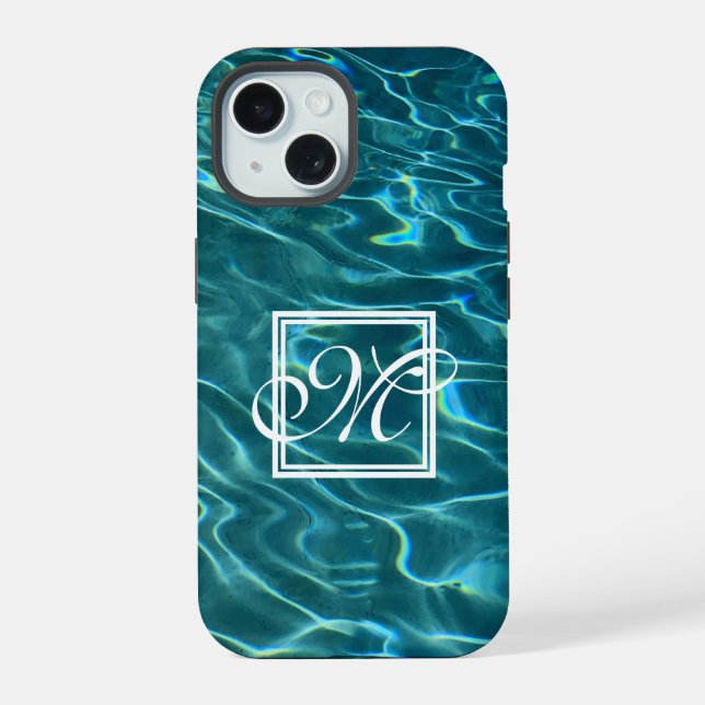 Personalise Water Pattern ocean waves monogram iPhone 15 Case (Back)