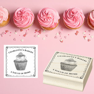 Personalise Watercolor Cupcake With Raspberry Logo Rubber Stamp