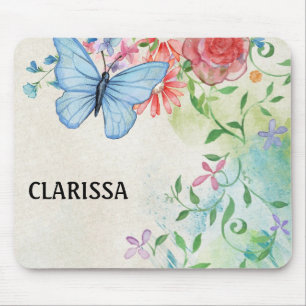 Personalise Watercolor Flower Mouse Mat