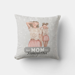Personalise Watercolor Mother and Daughter   Grey Cushion