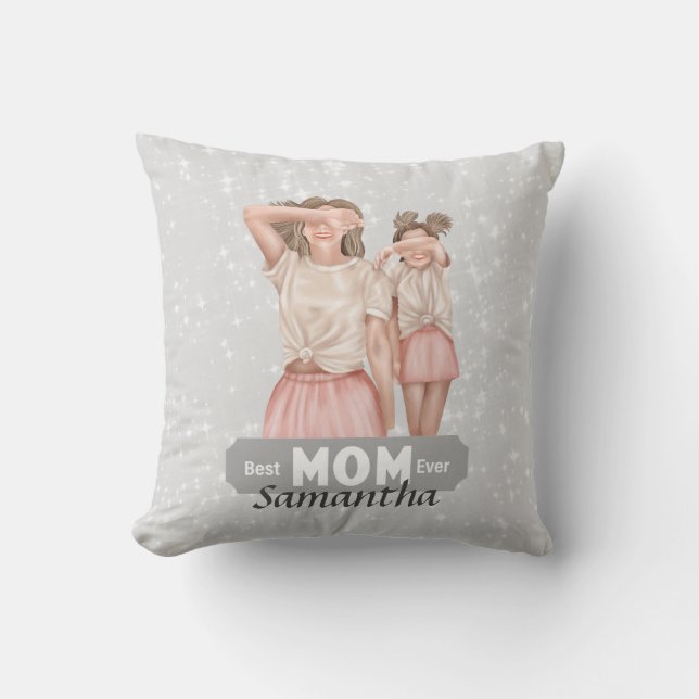 Personalise Watercolor Mother and Daughter | Grey Cushion (Front)