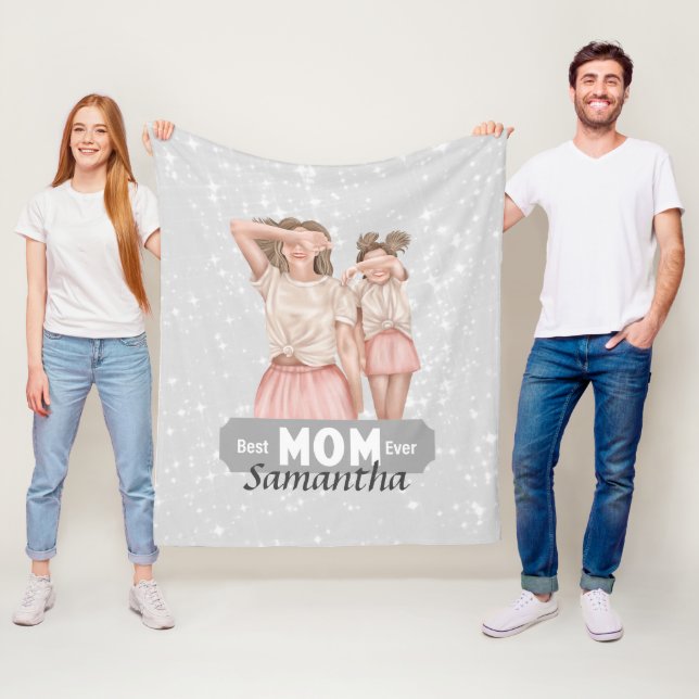 Personalise Watercolor Mother and Daughter | Grey Fleece Blanket (In Situ)