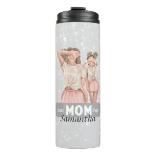 Personalise Watercolor Mother and Daughter Grey Thermal Tumbler