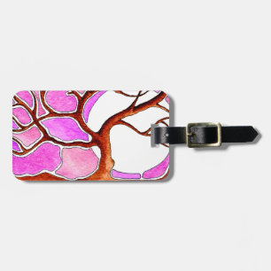 Personalise Watercolor Pen and Ink Tree - Pink Luggage Tag
