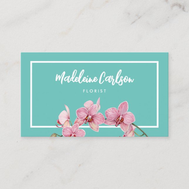 Personalise Watercolor Pink Moth Orchids Business Card (Front)