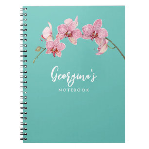 Personalise Watercolor Pink Moth Orchids Flower Notebook