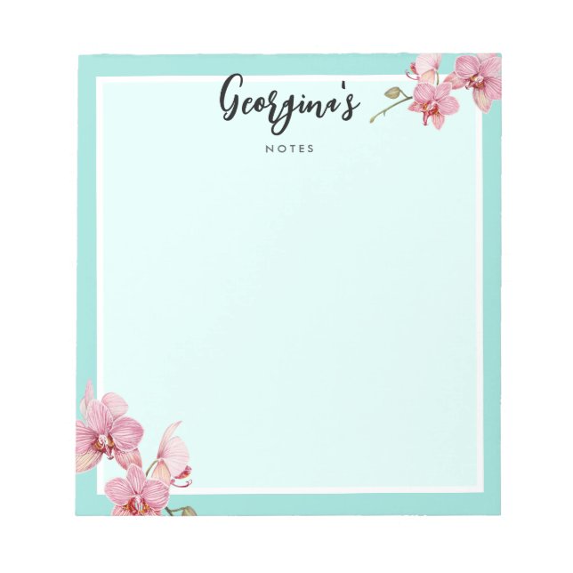 Personalise Watercolor Pink Moth Orchids Flower Notepad (Front)
