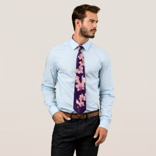 Personalise Watercolor Pink Moth Orchids Flower Tie