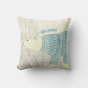 Personalise Watercolor Polar Bear North Pole Cushion