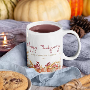 Personalise Watercolor Pumpkin Floral Thanksgiving Coffee Mug