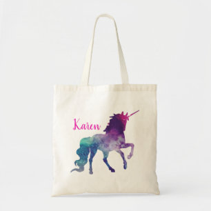 Personalise Watercolor Purple Blue Magical Unicorn Tote Bag