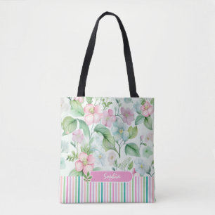 Personalise Watercolor Spring Floral Pastel Elegan Tote Bag