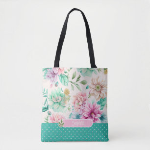 Personalise Watercolor Spring Floral Pastel Elegan Tote Bag
