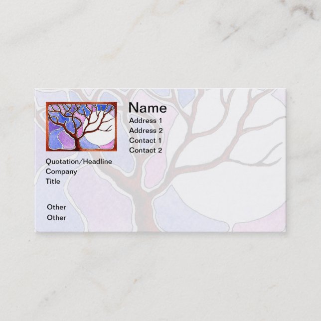 Personalise Watercolor Tree and Moon - Blue Pink Business Card (Front)