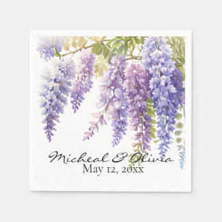 Personalise watercolor wisteria purple floral  napkin