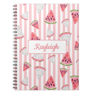 Personalise, Watermelon, Pink and White Stripes. Notebook