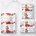 Personalise Wedding 3 Sayings Your Text Red Roses Wrapping Paper Sheet<br><div class="desc">Personalise Wedding Wrapping Paper Sheets  - 3 Sayings With Your - Pretty Roses</div>