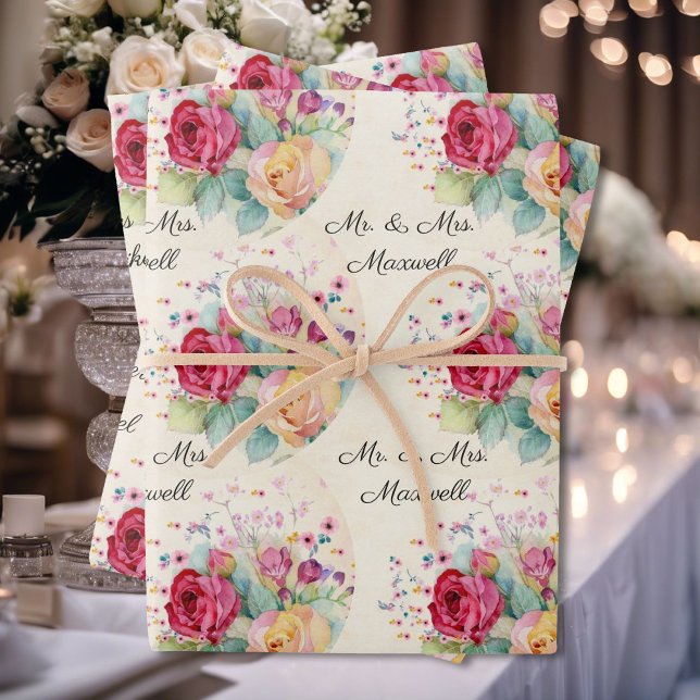 Personalise Wedding 3 Sayings Your Text Roses Wrap Wrapping Paper Sheet (Creator Uploaded)
